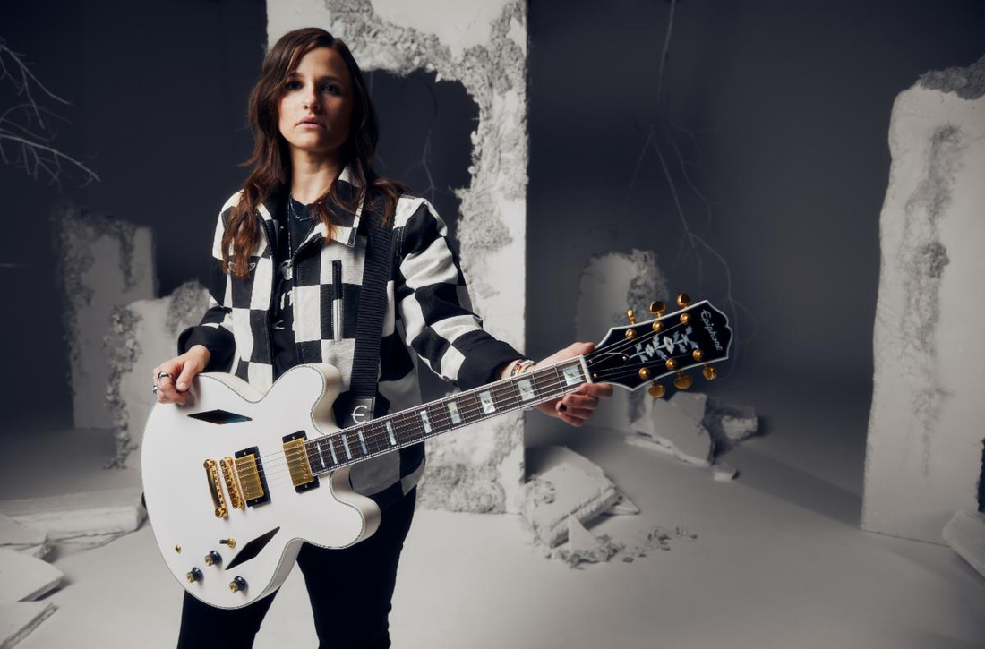 Banner Image For Epiphone Emily Wolfe “White Wolfe” Sheraton available worldwide on Epiphone.com