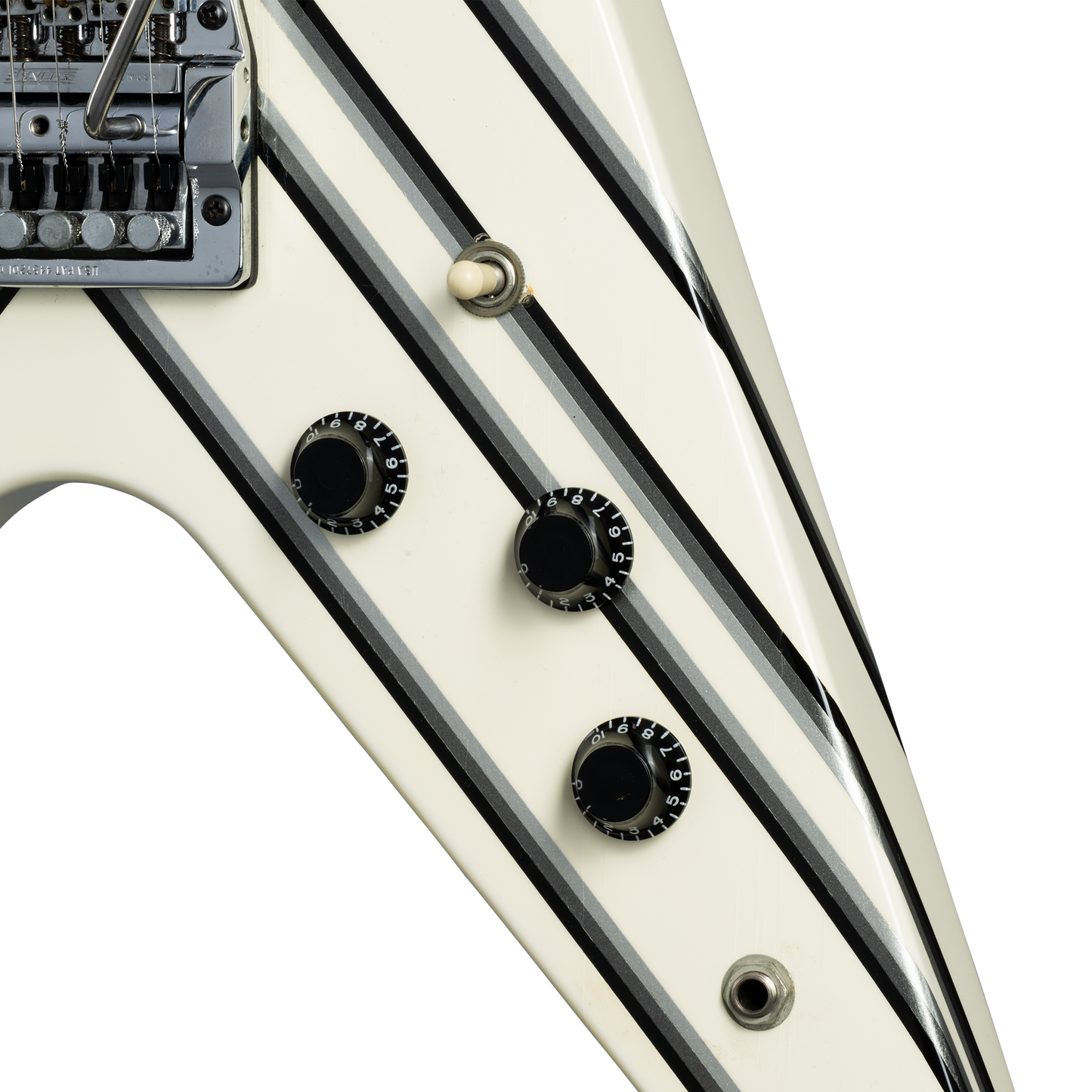Gibson Certified Vintage 1985 Gibson Designer Series Custom Graphics Flying V, Alpine White with Style 30 Graphic Electric Guitar Gibson Certified Vintage