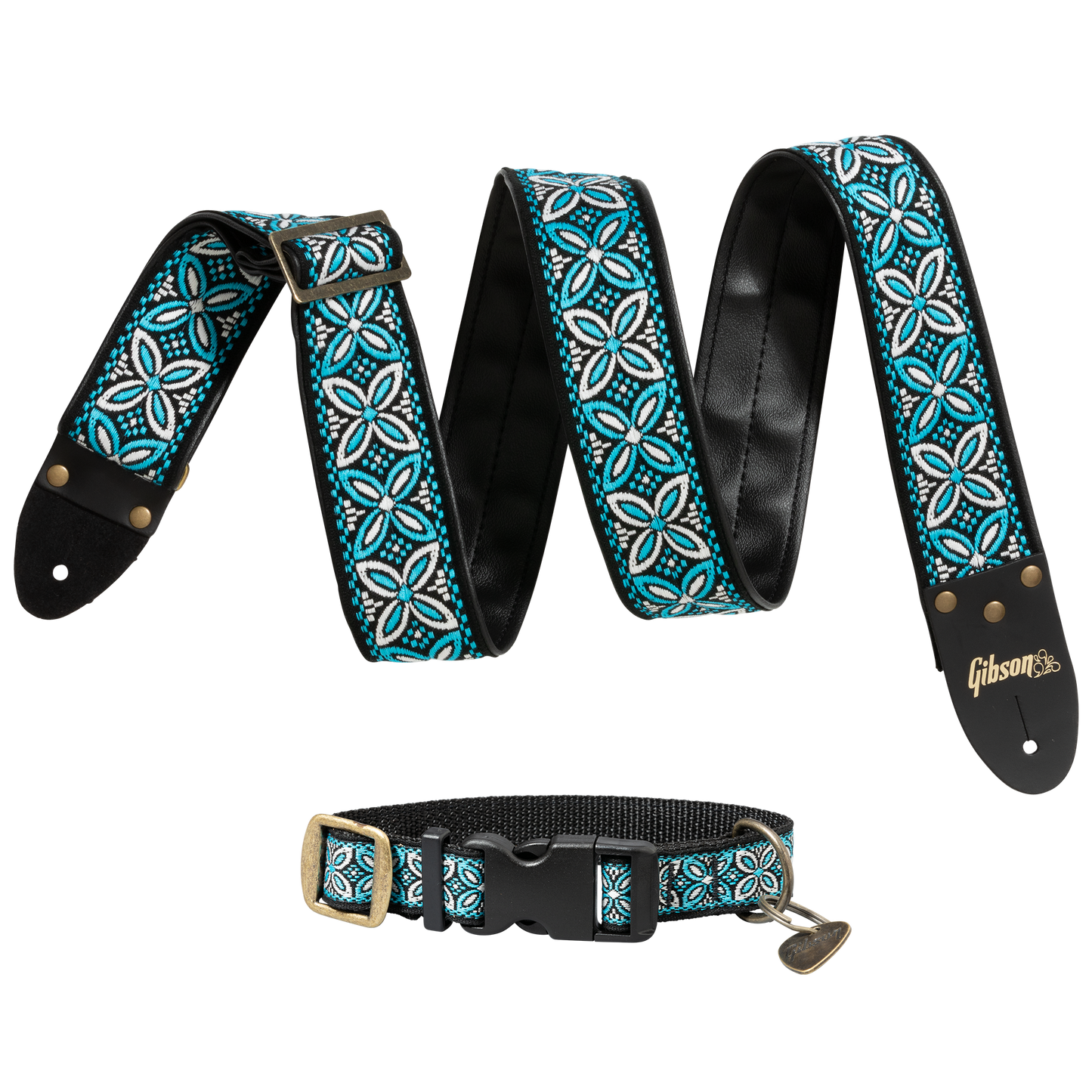 Gibson Guitar Strap Dog Collar Combo Set, Blue Dog Collar Gibson Small Blue
