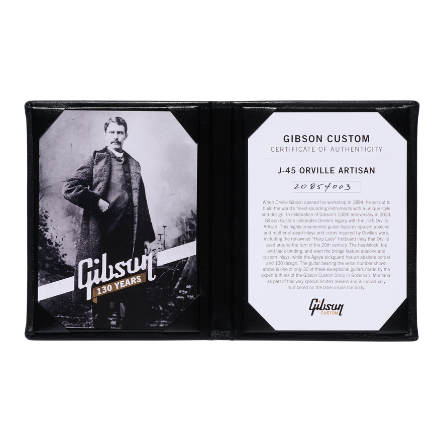 Gibson Custom J-45 Orville Artisan 130th Anniversary Limited Edition, Ebony, Exclusive Acoustic Guitar Gibson Custom