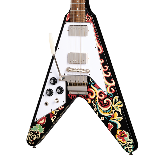 Epiphone Inspired by Gibson Custom Jimi Hendrix™ "Love Drops" Flying V, Left-Handed, Ebony Electric Guitar Epiphone