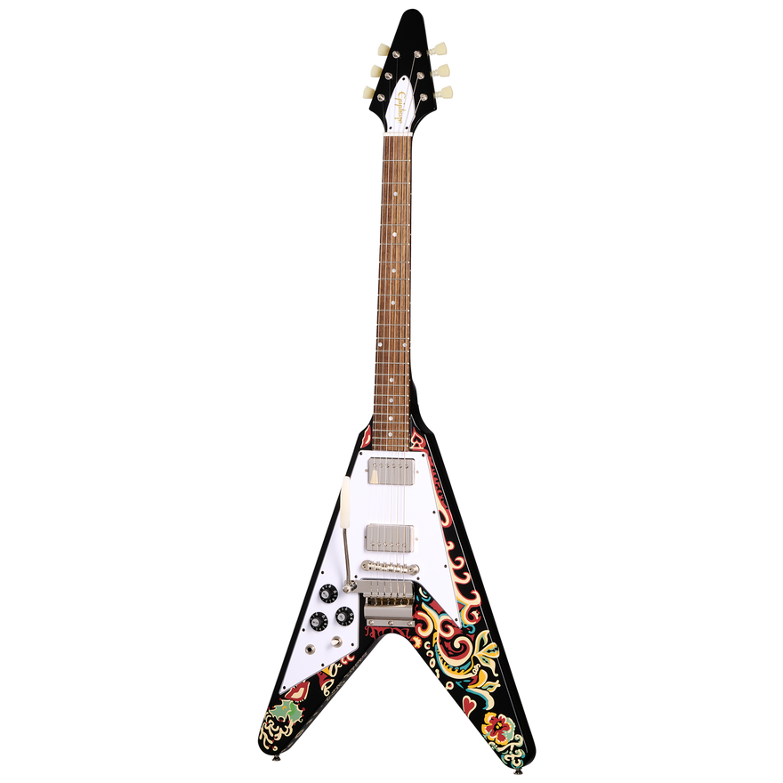 Epiphone Inspired by Gibson Custom Jimi Hendrix™ "Love Drops" Flying V, Left-Handed, Ebony Electric Guitar Epiphone