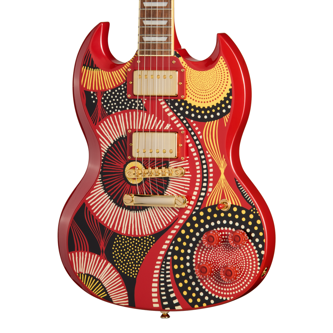 Epiphone Fatoumata Diawara SG, Ember Red with Malian Graphic Electric Guitar Epiphone