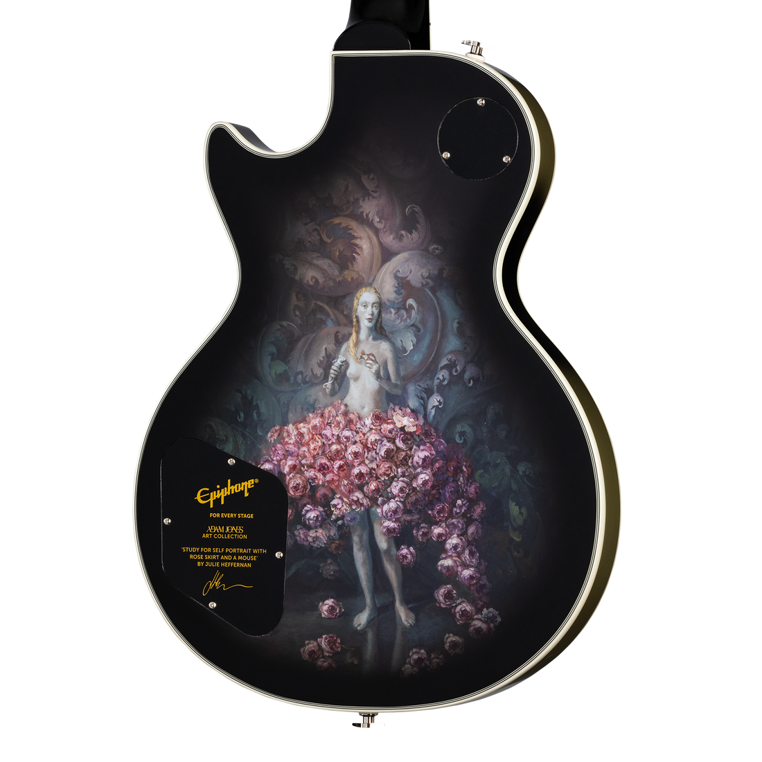 Epiphone Adam Jones Les Paul Custom Art Collection: Julie Heffernan's “Study For Self-Portrait with Rose Skirt and a Mouse", Antique Silverburst Electric Guitar Epiphone