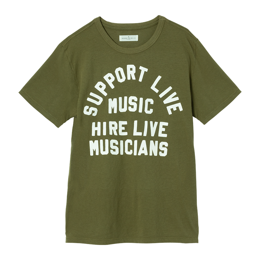 imogene + willie x Gibson Support Live Music Tee, Exclusive Shirts & Tops Gibson Olive XS