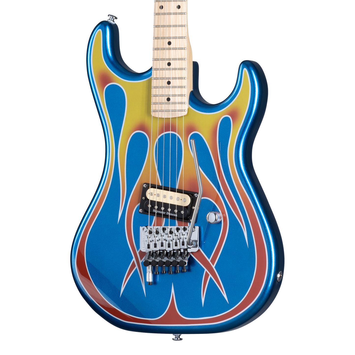 Kramer Baretta, Custom Graphics, "Hot Rod" (EVH® D-Tuna; Incl. Premium Soft Case), Blue Sparkle with Flames Electric Guitar Kramer