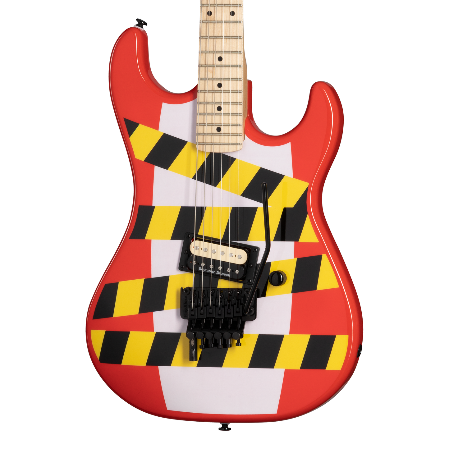 Kramer Baretta “Danger Zone” (EVH® D-Tuna; Incl. Premium Soft Case), Warning Tape on White Red Electric Guitar Kramer