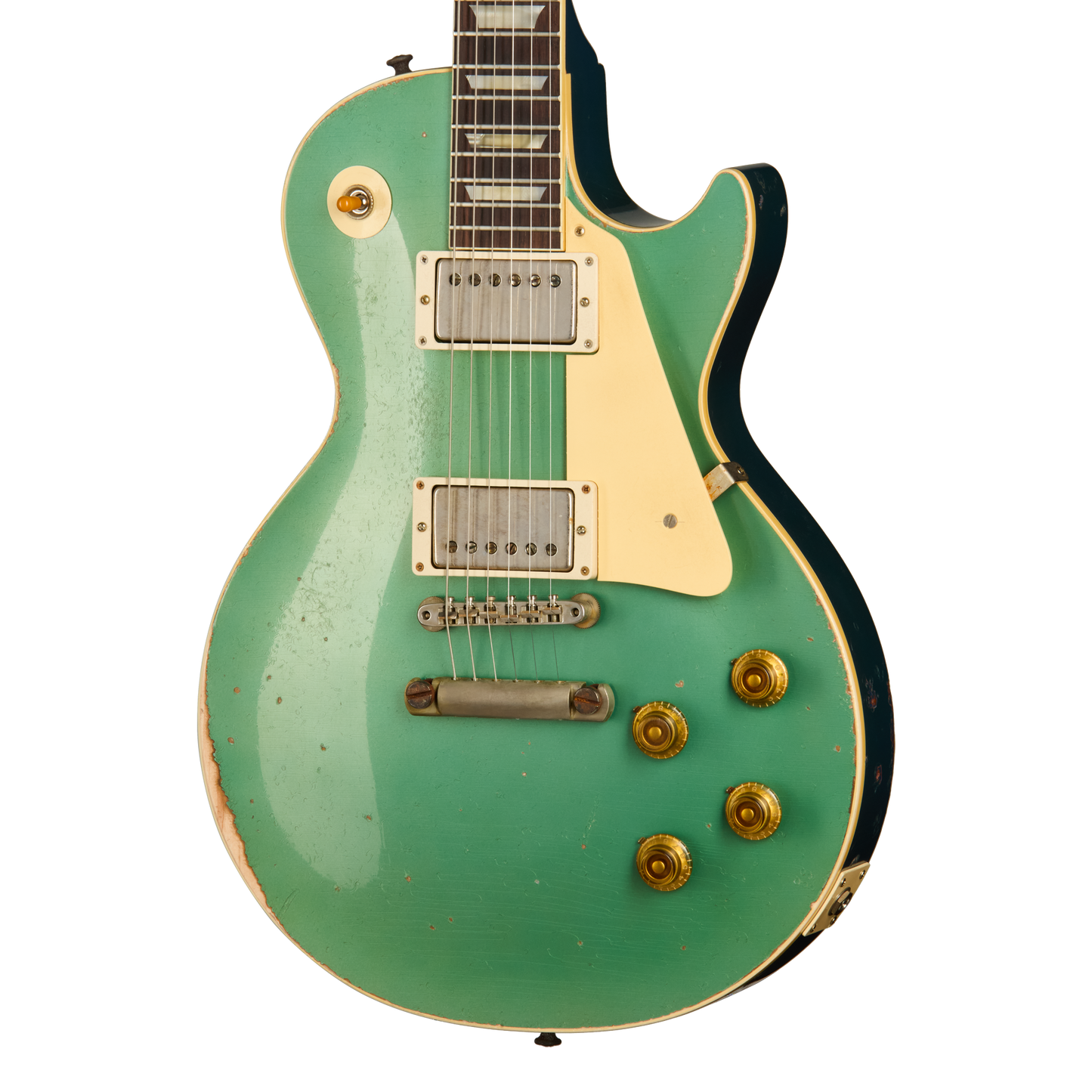 Gibson Custom 1957 Les Paul Standard Reissue, Ultra Heavy Aged, Inverness Green and Pelham Blue Over Goldtop Electric Guitar Gibson Custom