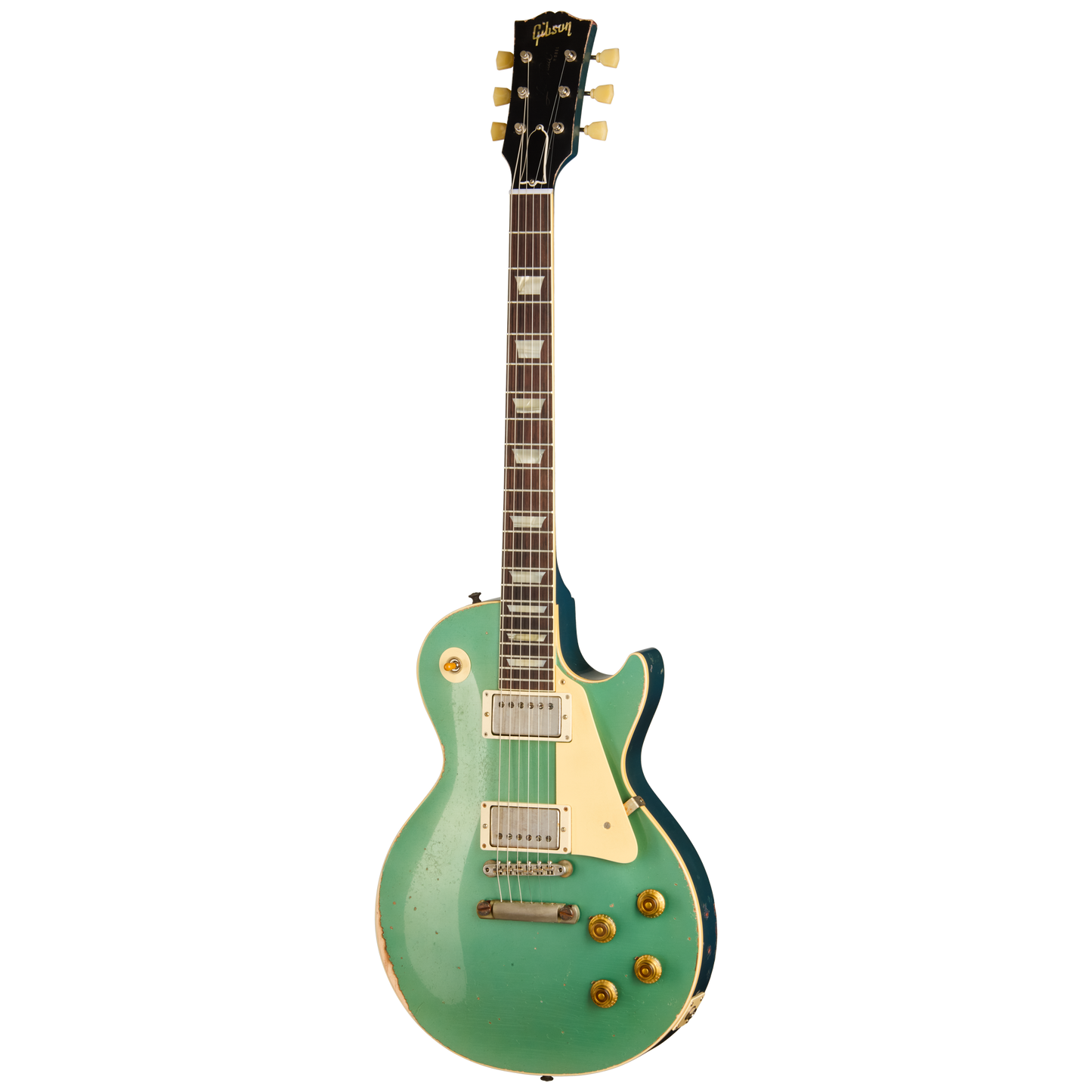 Gibson Custom 1957 Les Paul Standard Reissue, Ultra Heavy Aged, Inverness Green and Pelham Blue Over Goldtop Electric Guitar Gibson Custom