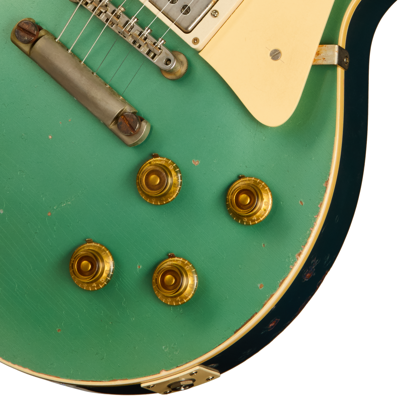 Gibson Custom 1957 Les Paul Standard Reissue, Ultra Heavy Aged, Inverness Green and Pelham Blue Over Goldtop Electric Guitar Gibson Custom