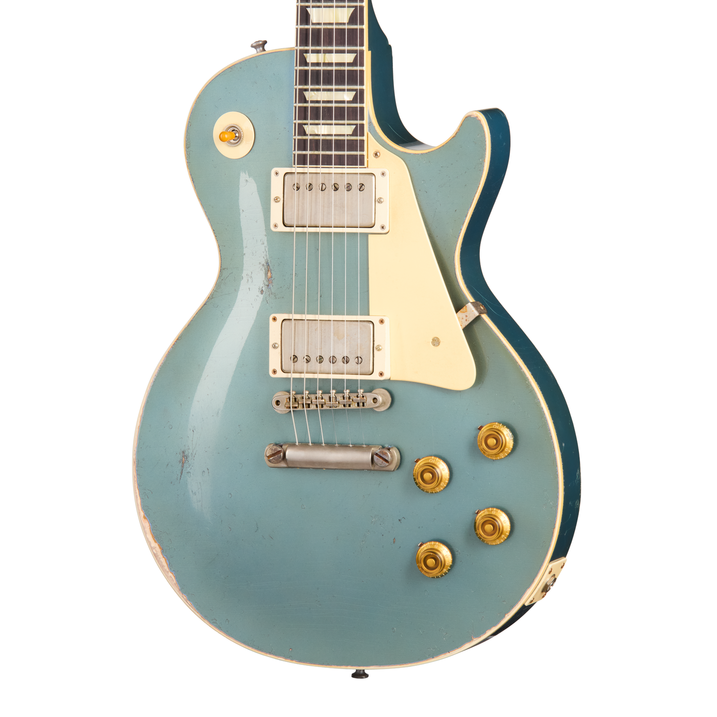 Gibson Custom 1957 Les Paul Standard Reissue, Ultra Heavy Aged, Pelham Blue Over Goldtop Electric Guitar Gibson Custom