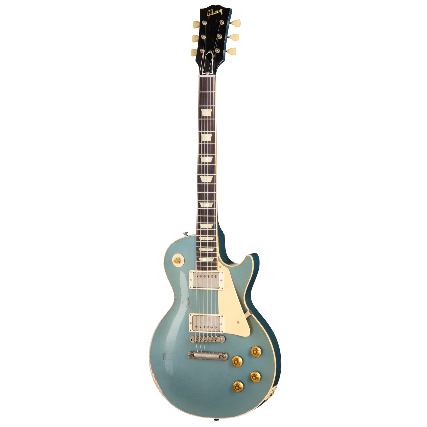 Gibson Custom 1957 Les Paul Standard Reissue, Ultra Heavy Aged, Pelham Blue Over Goldtop Electric Guitar Gibson Custom