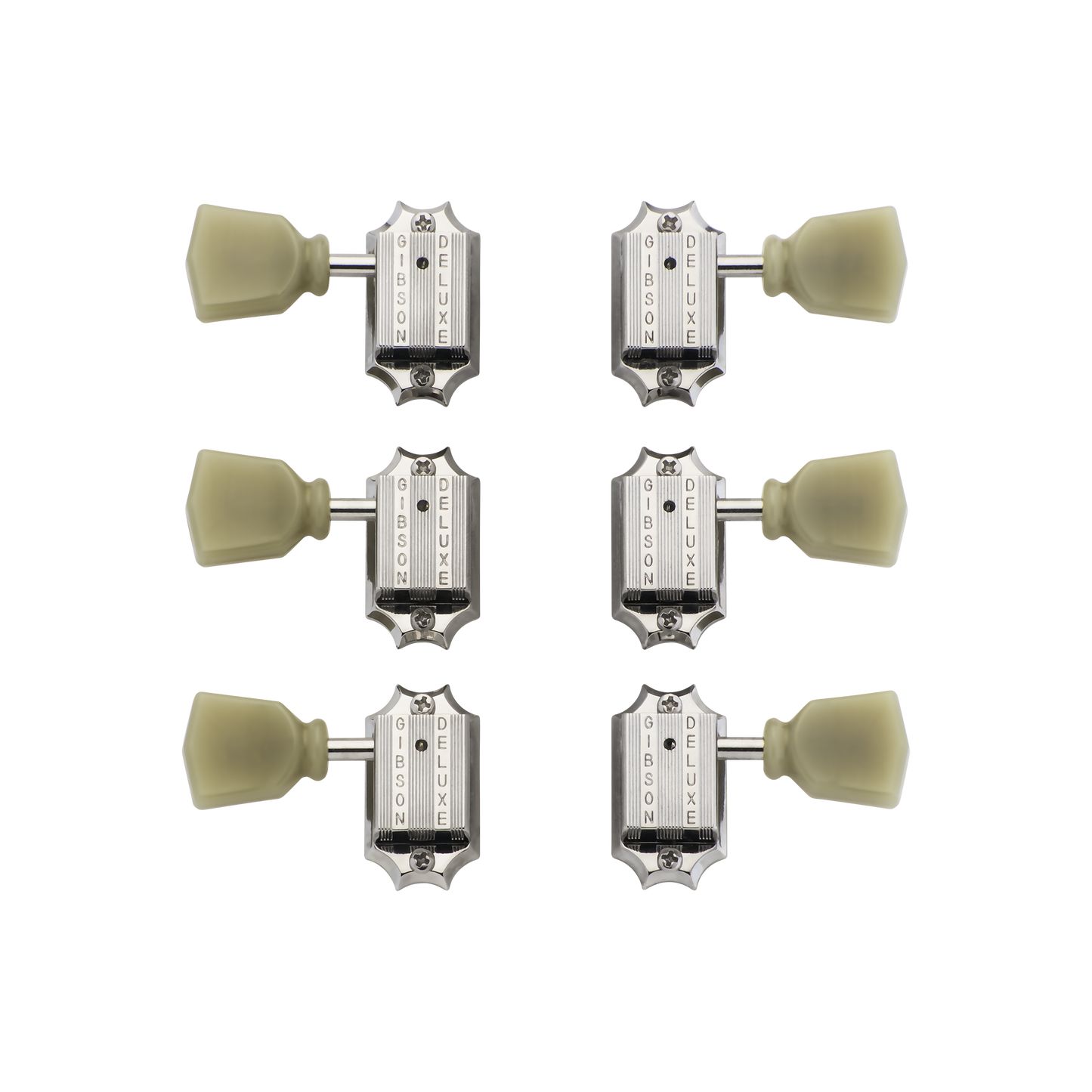 Gibson Deluxe Green Key Tuner Set, Vintage Nickel Tuning Machine Gibson