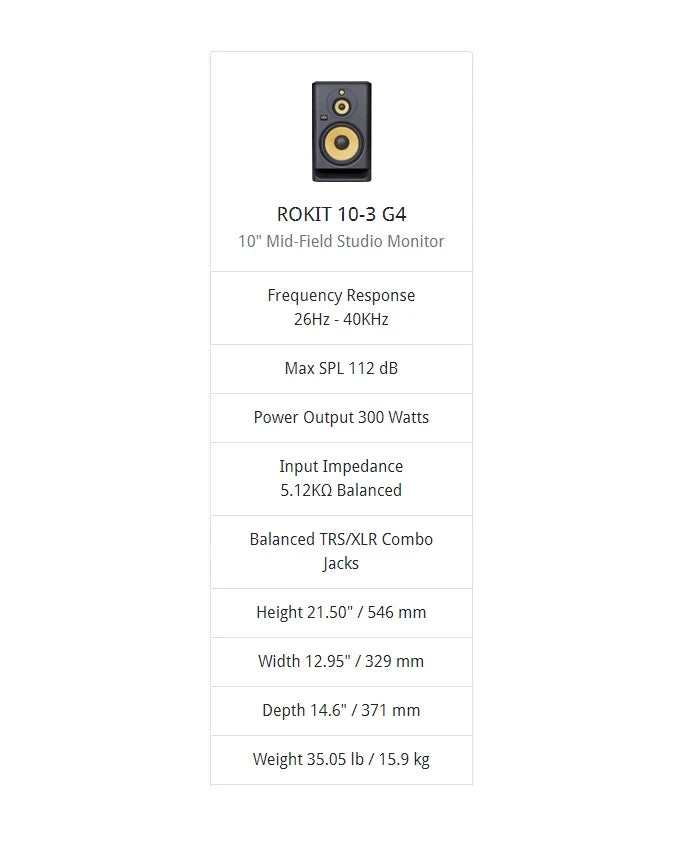 KRK ROKIT 10-3 G4, UK Studio Monitors KRK