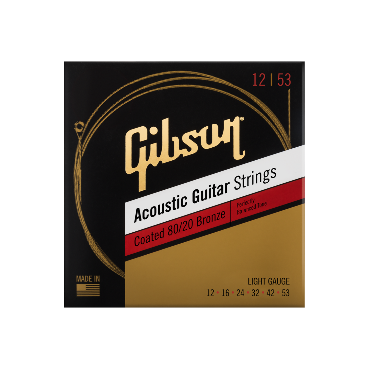 Gibson Coated 80/20 Bronze Acoustic Guitar Strings, Light Gauge Acoustic Strings Gibson