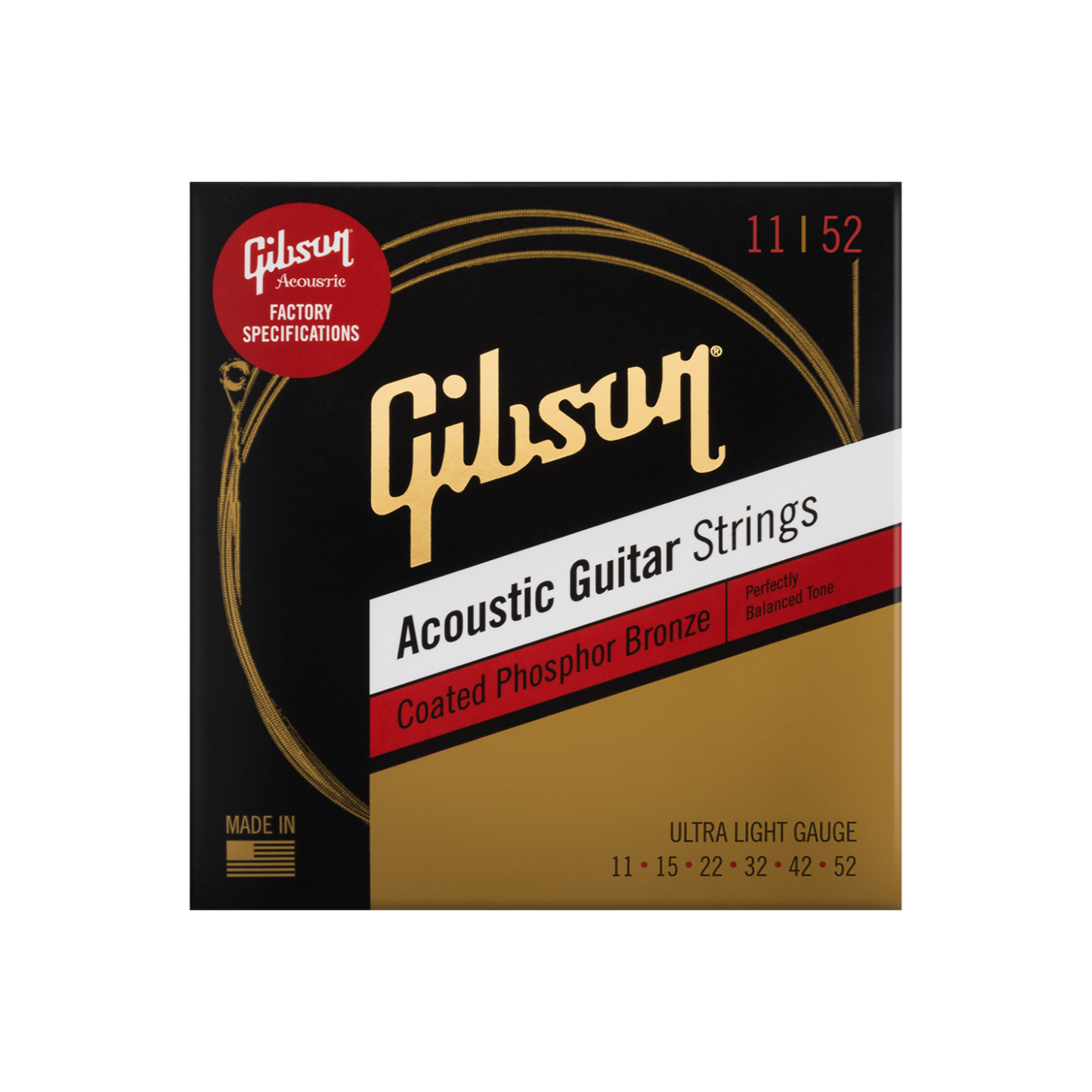 Gibson Coated Phosphor Bronze Acoustic Guitar Strings, Ultra-Light Gauge Acoustic Strings Gibson