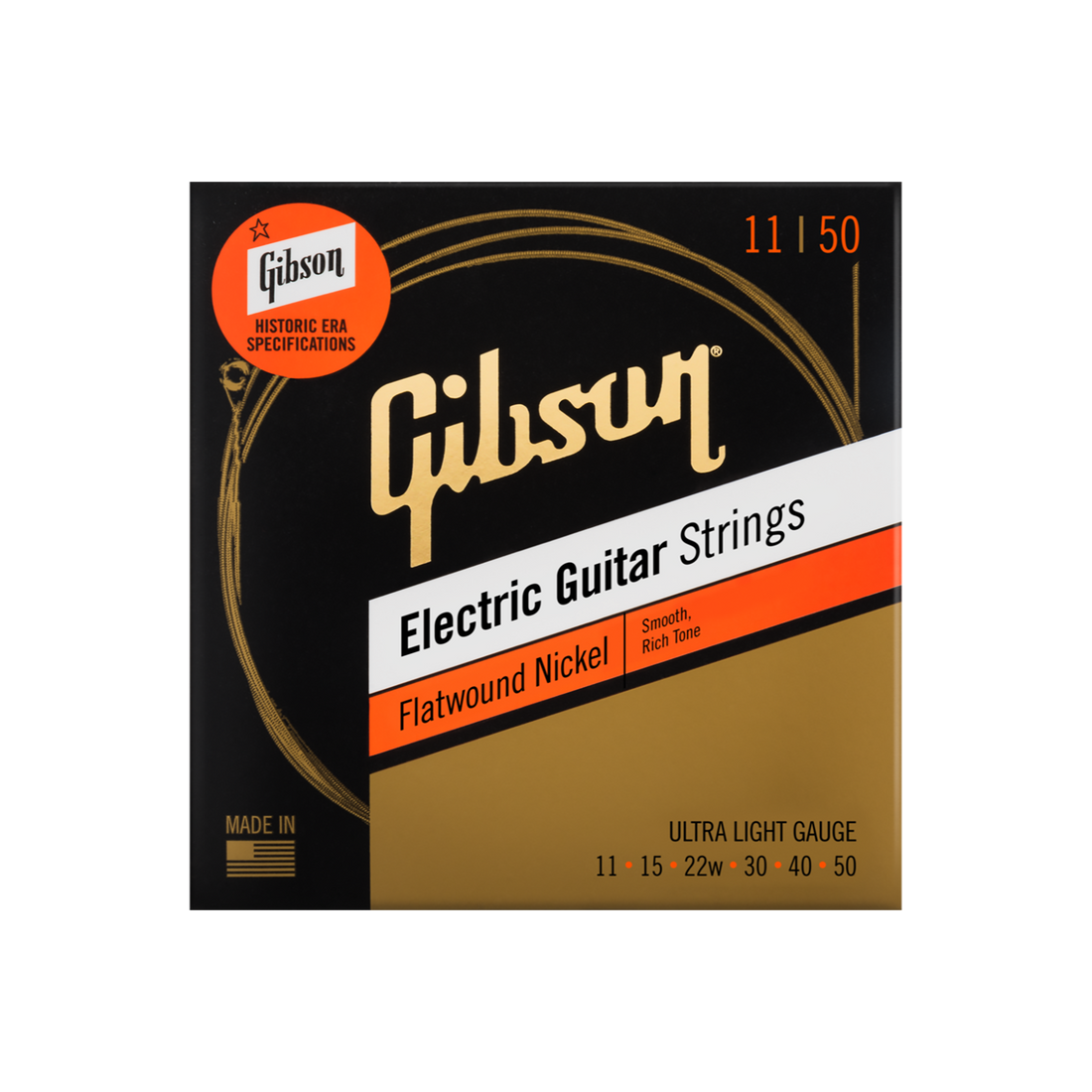 Gibson Flatwound Electric Guitar Strings, Ultra-Light Gauge Electric Strings Gibson