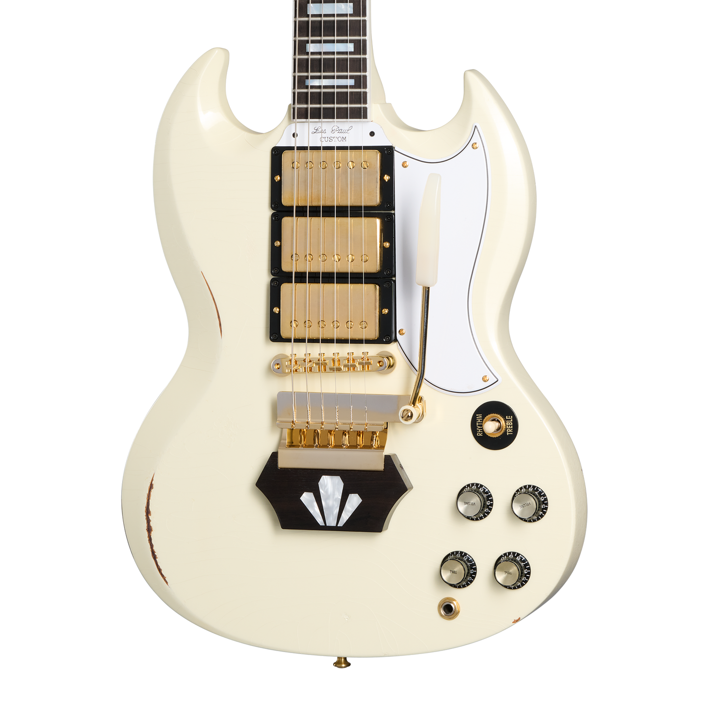 Gibson Custom 1962 Les Paul SG Custom Reissue with Ebony Block, Light Aged, Vintage White, Exclusive Electric Guitar Gibson Custom