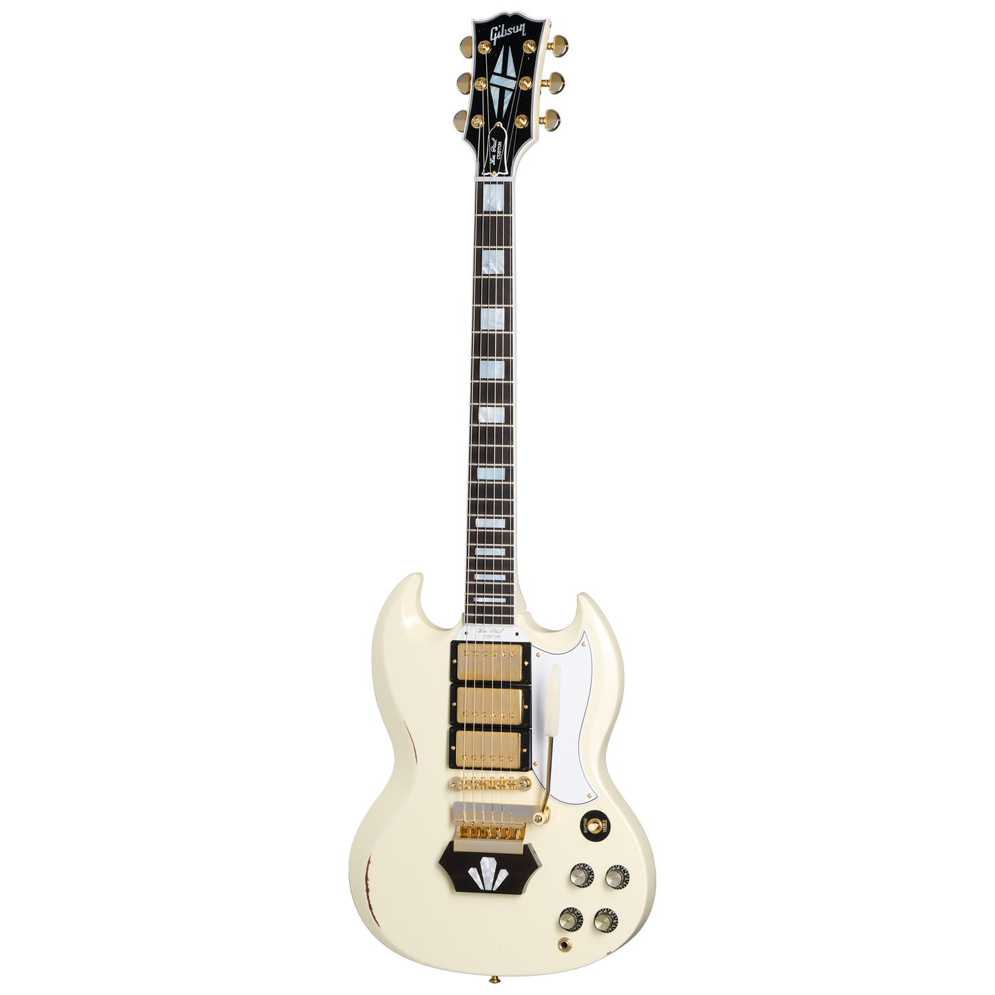 Gibson Custom 1962 Les Paul SG Custom Reissue with Ebony Block, Light Aged, Vintage White, Exclusive Electric Guitar Gibson Custom