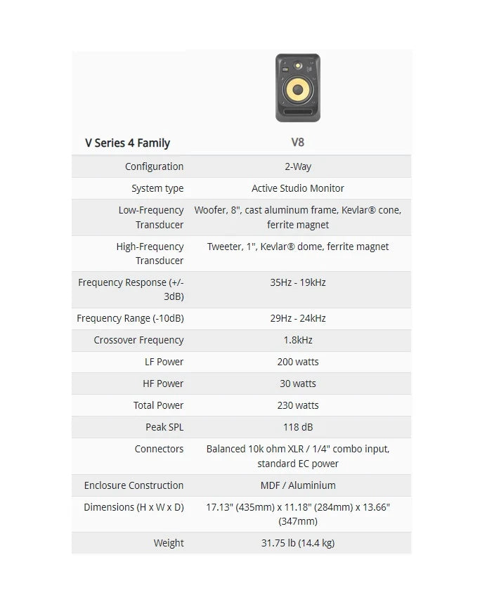 KRK V8 Series 4, UK Studio Monitors KRK