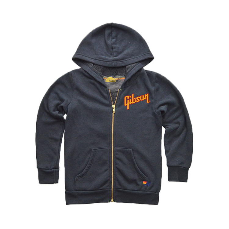 Aviator Nation x Gibson Flying V Kid's Zip Hoodie Kids Gibson Size 8 Charcoal