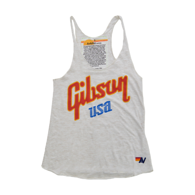 Aviator Nation x Gibson USA Women's Racer Tank, Exclusive Shirts & Tops Gibson White Small