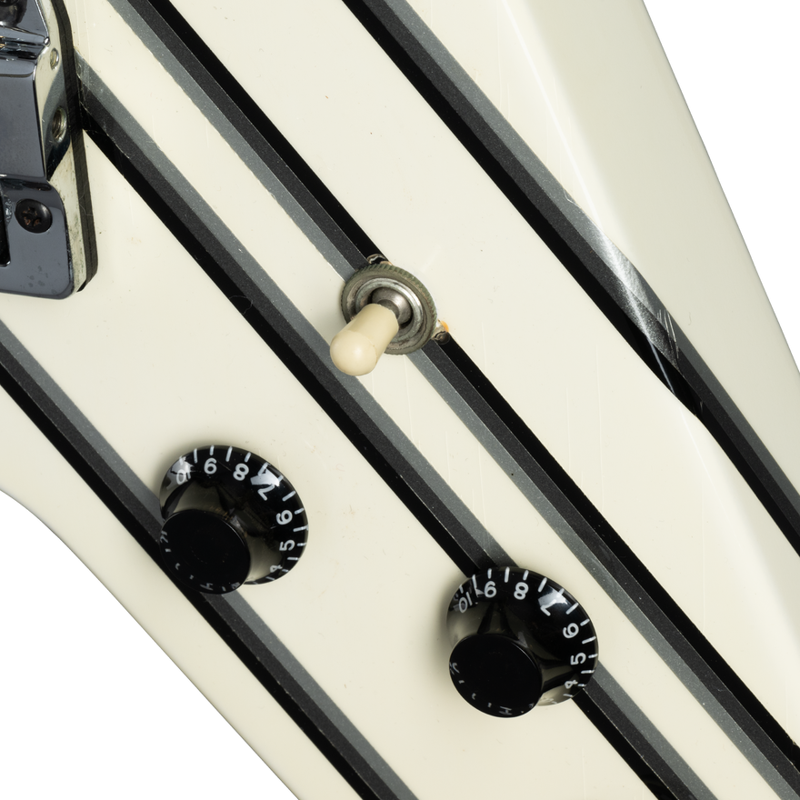 Gibson Certified Vintage 1985 Gibson Designer Series Custom Graphics Flying V, Alpine White with Style 30 Graphic Electric Guitar Gibson Certified Vintage
