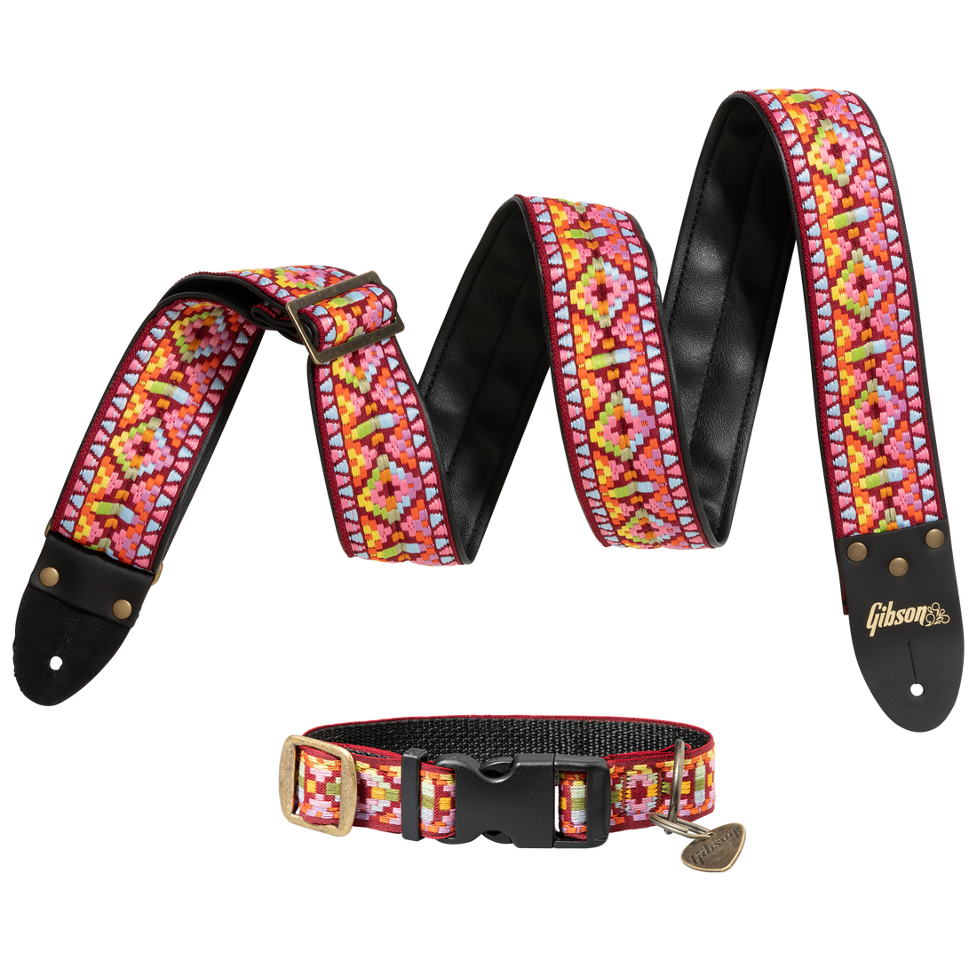 Gibson Guitar Strap Dog Collar Combo Set, Pink Dog Collar Gibson Small Pink