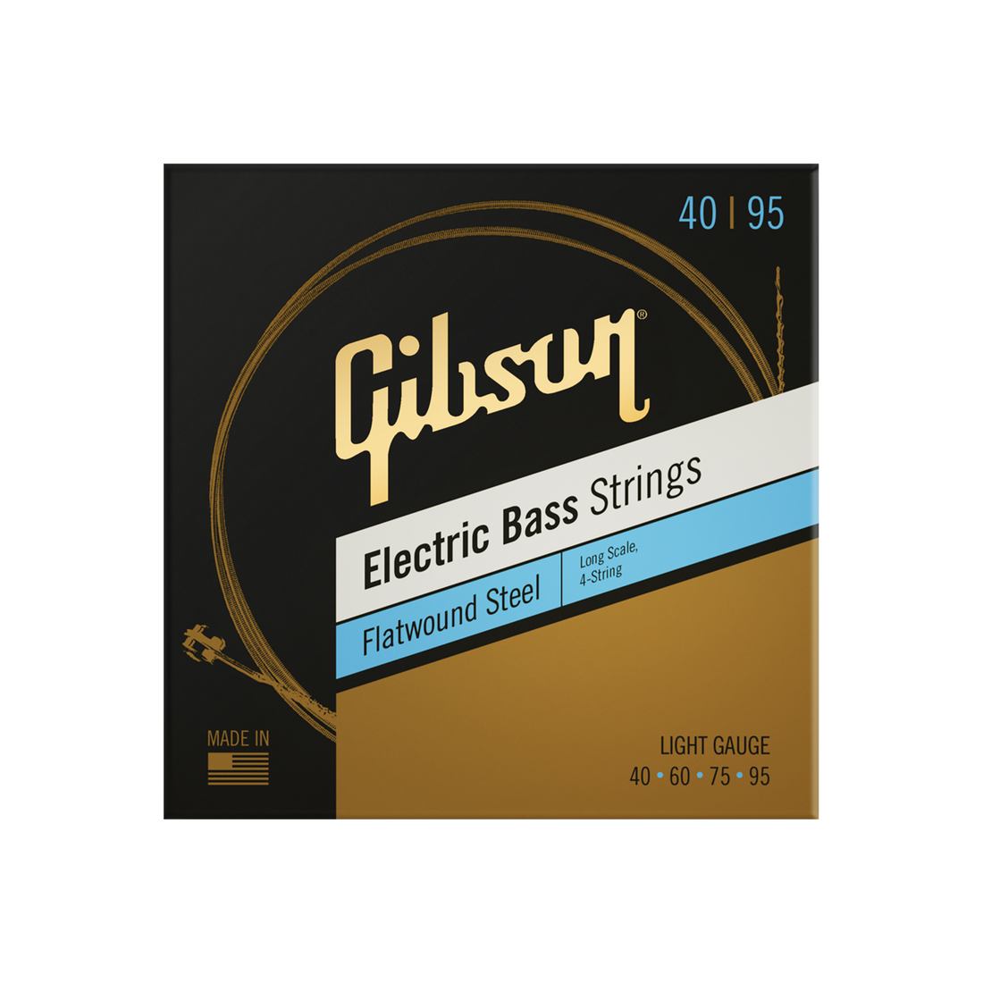 Gibson Flatwound Electric Bass Strings, Long Scale, Light Gauge Bass Strings Gibson