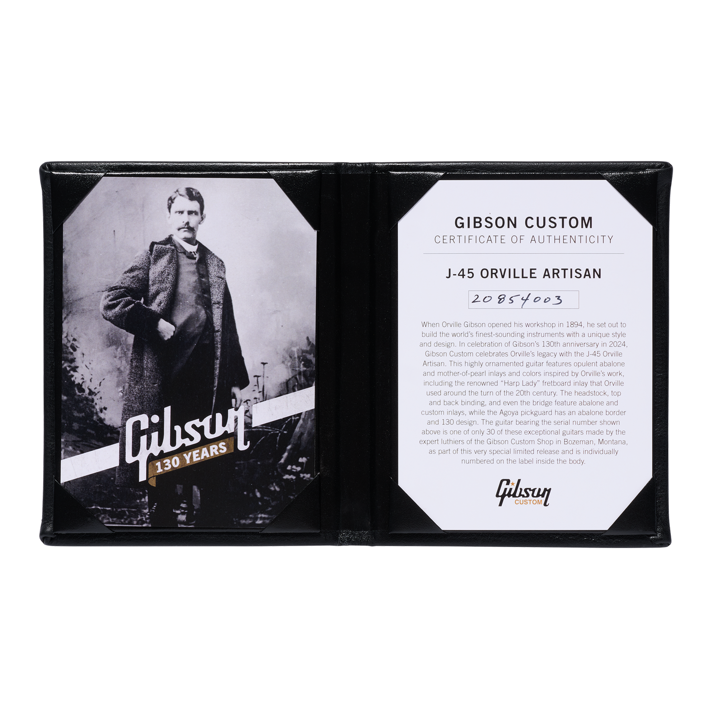 Gibson Custom J-45 Orville Artisan 130th Anniversary Limited Edition, Ebony, Exclusive Acoustic Guitar Gibson Custom