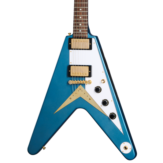Gibson Custom 1958 Korina Flying V (White Pickguard), Exclusive, Antique Pelham Blue VOS Electric Guitar Gibson Custom