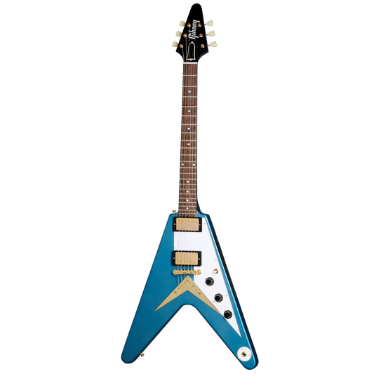 Gibson Custom 1958 Korina Flying V (White Pickguard), Exclusive, Antique Pelham Blue VOS Electric Guitar Gibson Custom
