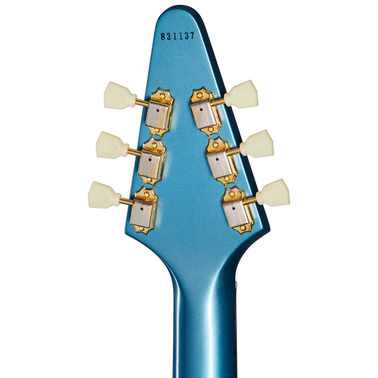 Gibson Custom 1958 Korina Flying V (White Pickguard), Exclusive, Antique Pelham Blue VOS Electric Guitar Gibson Custom