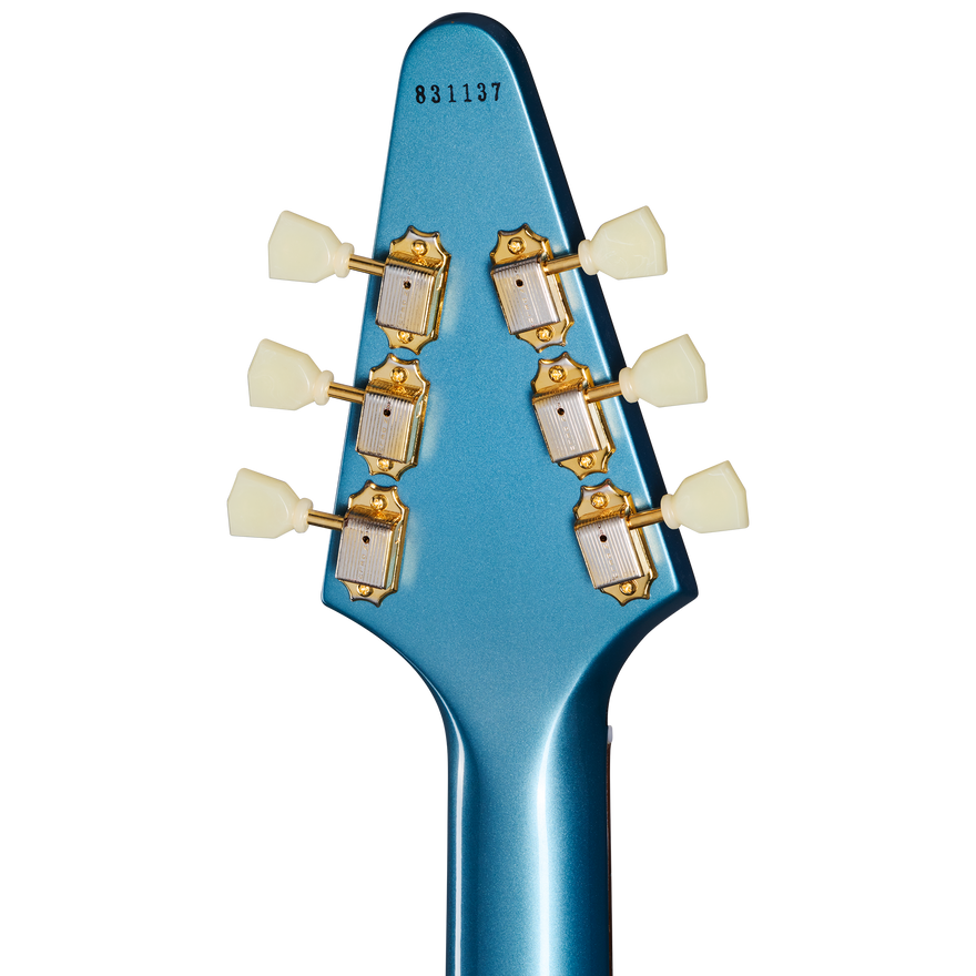 Gibson Custom 1958 Korina Flying V (White Pickguard), Exclusive, Antique Pelham Blue VOS Electric Guitar Gibson Custom