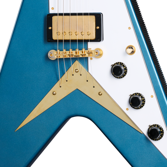 Gibson Custom 1958 Korina Flying V (White Pickguard), Exclusive, Antique Pelham Blue VOS Electric Guitar Gibson Custom