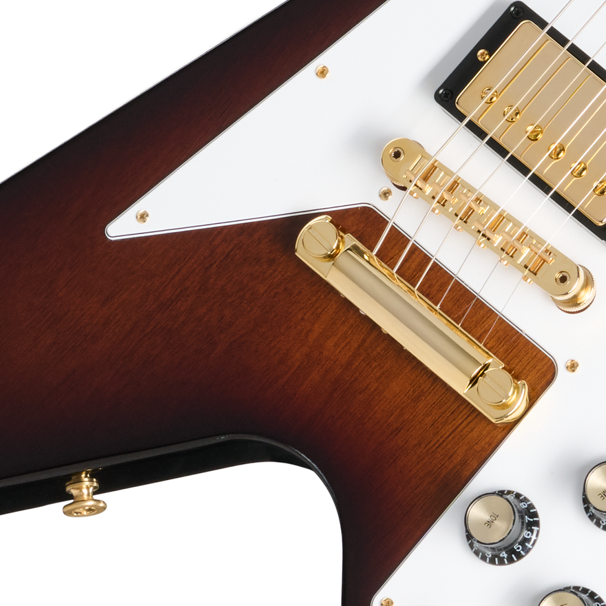 Gibson Flying V 70s with Gold Hardware, Vintage Sunburst, Exclusive Electric Guitar Gibson