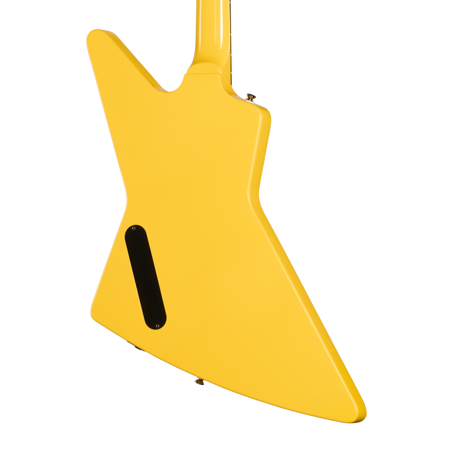 Yellow electric guitar body on a white background