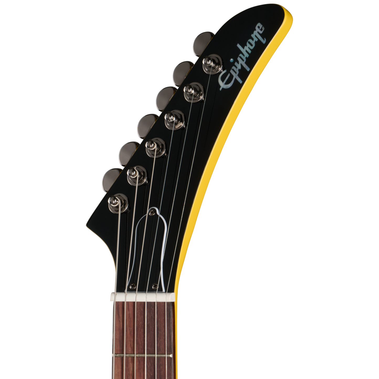 Guitar headstock with Epiphone logo on a white background