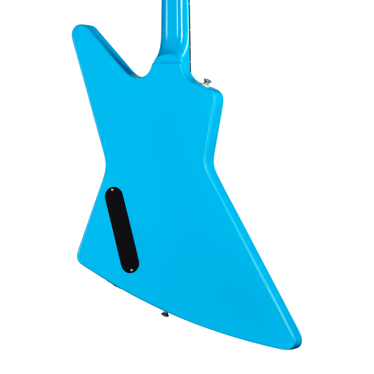 Blue guitar body on a white background