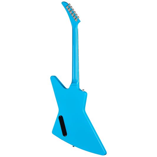 Blue electric guitar on a white background
