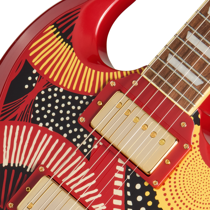 Epiphone Fatoumata Diawara SG, Ember Red with Malian Graphic Electric Guitar Epiphone