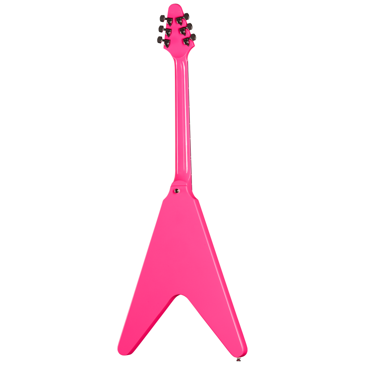 Pink electric guitar on a white background