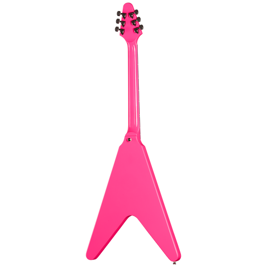 Pink electric guitar on a white background