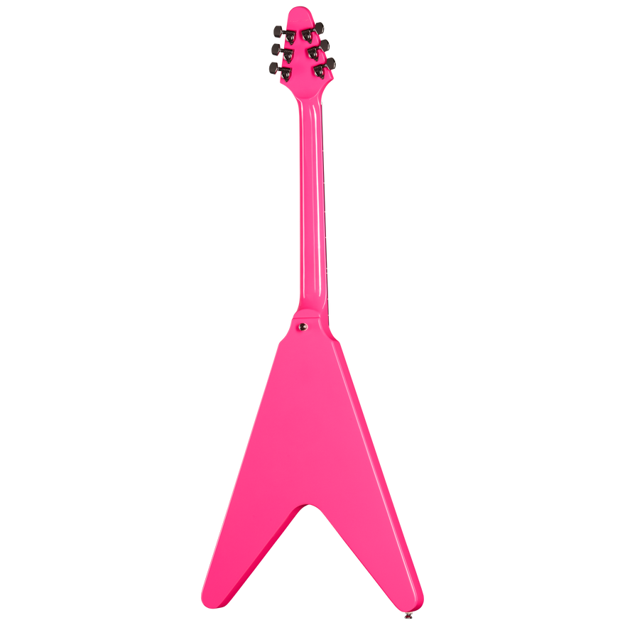 Pink electric guitar on a white background