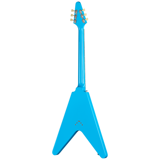 Blue electric guitar on a white background