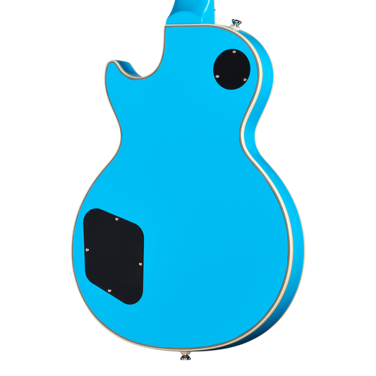 Blue electric guitar body on a white background