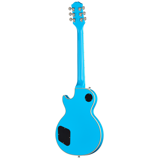 Blue electric guitar on a white background