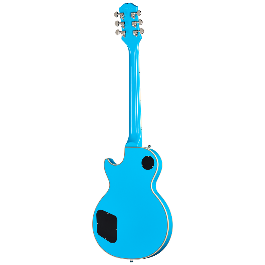 Blue electric guitar on a white background