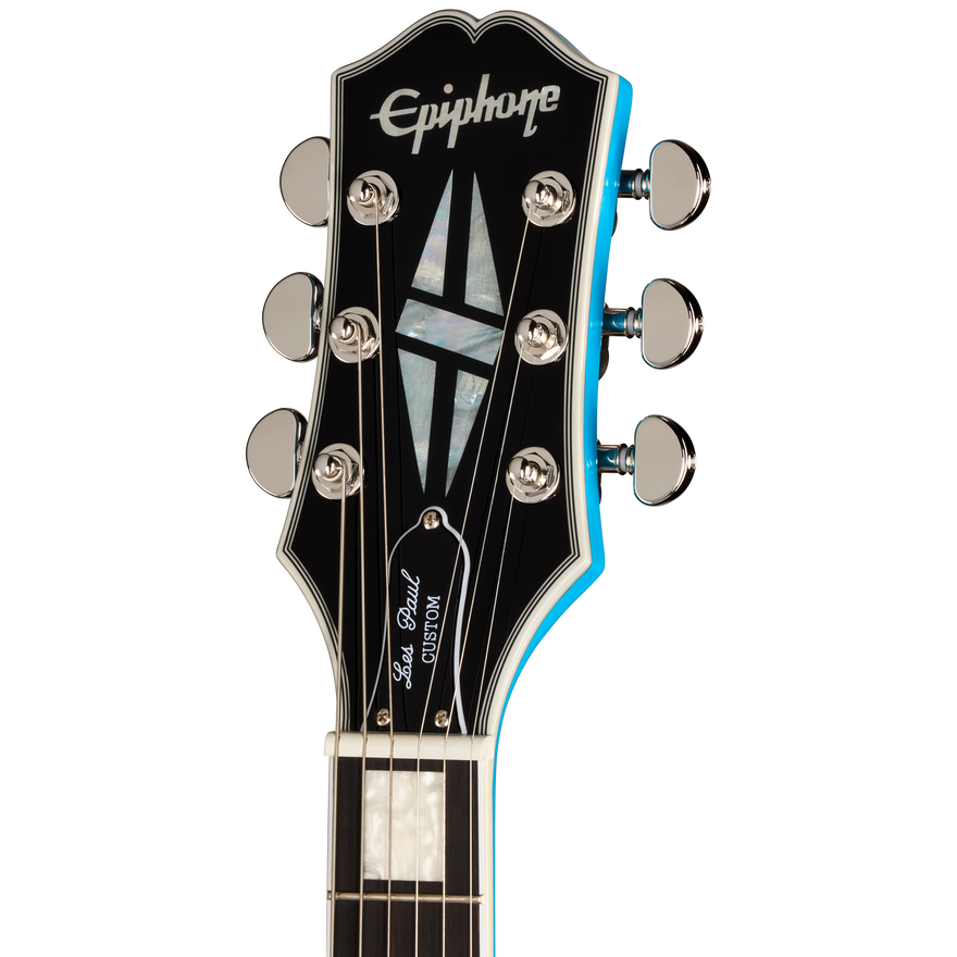 Epiphone guitar headstock with brand logo on a white background
