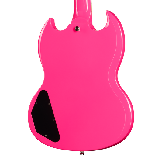 Pink electric guitar body on a white background